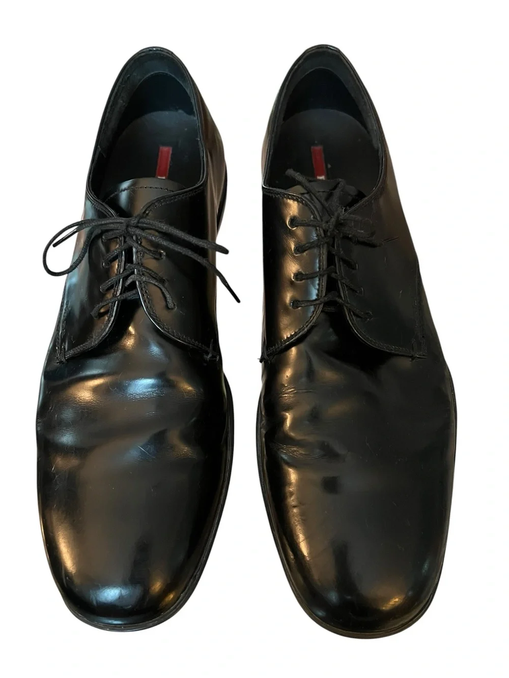 Prada Linea Rossa Black Leather Derby Dress Shoes Lace Up Men’s US 9.5 Italy